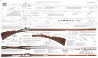 Plan drawing,
full exact size, with tips for assembly to build our 
TULLE fusil-de-chasse, French hunting gun