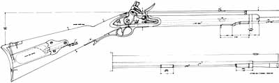Plan drawing,
full exact size,
U.S. 1814 Harper's Ferry Rifle