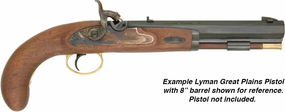 Ramrod for Lyman Plains Pistol, 
3/8" Delrin nylon, 8-1/4" long.
Brass tips are  threaded 8-32 at flared front, and 10-32 at rear.
Made in the U.S.A.