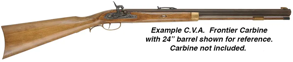Ramrod for CVA Frontier Carbine,
9mm hickory, 23-1/2" long. 
Brass tips are threaded 10-32 at rear, 8-32 at front.
Made in the U.S.A. 