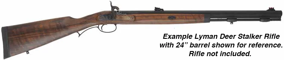 Ramrod for Lyman Deer Stalker Rifle,
3/8" brown Delrin nylon, 24-3/4" long. 
Brass tips are  threaded 10-32 at rear, with tempered steel ball puller hidden under the .54 caliber cleaning jag.
Made in the U.S.A.