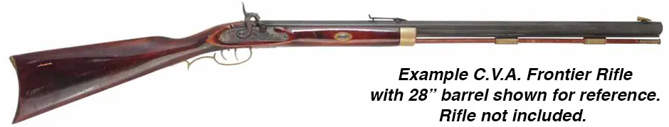 Ramrod for CVA Frontier Rifle, 
9mm brown Delrin nylon, 27-3/4" long. 
Brass tips are  threaded 10-32 at rear, with tempered steel ball puller hidden under the .50 caliber cleaning jag.
Made in the U.S.A. 