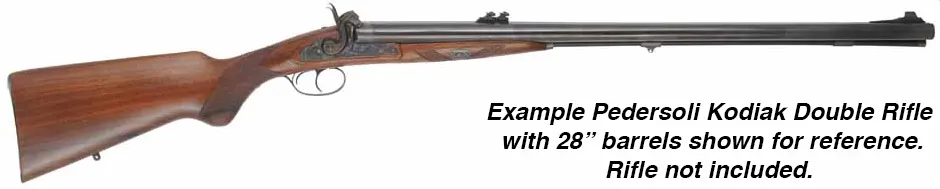 Ramrod for Kodiak Double Rifle by Davide Pedersoli,
3/8" stained hickory, 28" long. 
Brass tips are  threaded 10-32 at rear, 8-32 at front.
Made in the U.S.A.