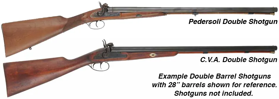 Ramrod for 12 gauge Double Percussion Shotgun by Davide Pedersoli 
or 12 gauge C.V.A. Percussion Shotgun,
9mm stained hickory, 28-1/8" long. 
Brass tips, with tempered steel ball puller hidden under the end cap. 
Made in the U.S.A.