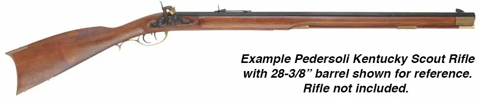 Ramrod for Davide Pedersoli's Scout longrifle in  .45, .50, or larger caliber,
9mm (.35") stained hickory, 28-3/8" long. 
Brass tip threaded 10-32 at front and rear.
Made in the U.S.A.