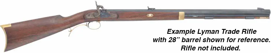 Ramrod for Lyman Trade Rifle,
3/8" brown Delrin nylon, 28-3/4" long. 
Brass tips are  threaded 10-32 at rear, with tempered steel ball puller hidden under the .50 caliber cleaning jag.
Made in the U.S.A.