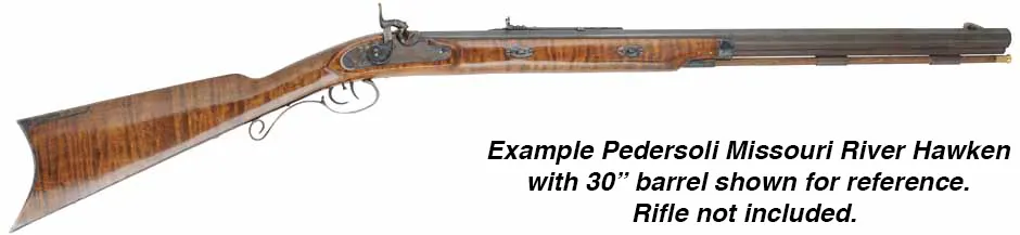 Ramrod for Davide Pedersoli's Missouri River Hawken in  ..50, or larger caliber,
3/8" stained hickory, 29-1/8" long. 
Brass tip threaded 10-32 at front and rear.
Made in the U.S.A.