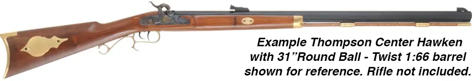 Ramrod for Thompson Center Hawken with Factory Round Ball Twist Barrel, 
3/8" brown Delrin nylon, 30-5/8" long. 
Brass tips are  threaded 10-32 at rear, with tempered steel ball puller hidden under the .54 caliber cleaning jag.
Made in the U.S.A.