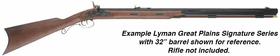 Ramrod for Lyman Signature Series Great Plains Rifle by Davide Pedersoli & Co,
3/8" stained hickory, 31-1/8" long.
Flared brass tip threaded 8-32 at front, 10-32 thread at rear.
Made in the U.S.A.