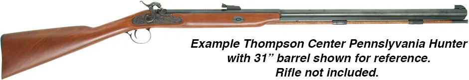 Ramrod for Thompson Center Pennsylvania Hunter,
3/8" brown Delrin nylon, 31-5/8" long. 
Brass tips are  threaded 10-32 at rear, with tempered steel ball puller hidden under the .54 caliber cleaning jag.
Made in the U.S.A.