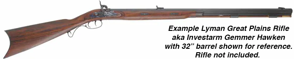 Ramrod for Investarms Great Plains, Gemmer Hawken, Lyman Great Plains Rifle & Hunter by Investarms,
3/8" brown Delrin nylon, 32-1/2" long. 
Brass tips are  threaded 10-32 at rear, with tempered steel ball puller hidden under the .50 caliber cleaning jag. 
Made in the U.S.A.