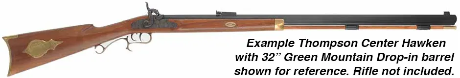 Ramrod for 32" Thompson Center drop-in barrel, by Green Mountain.  
3/8" brown Delrin, 32-7/8" long.
Brass T/C style tips are threaded 10-32 and 8-32.
Made in the U.S.A.