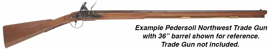 Ramrod for Davide Pedersoli's North West Trade Gun in  20 gauge,
 9mm (.35") stained hickory, 35-3/4" long. 
Flared brass tip, 10-32 at rear.
Made in the U.S.A.