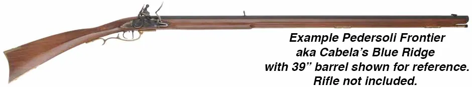 Ramrod for Davide Pedersoli's Frontier, Blue Ridge, or Hatfield longrifle in  .45, .50, or larger caliber,
 9mm (.35") stained hickory, 39" long. 
Brass tip threaded 10-32 at front and rear.
Made in the U.S.A.
