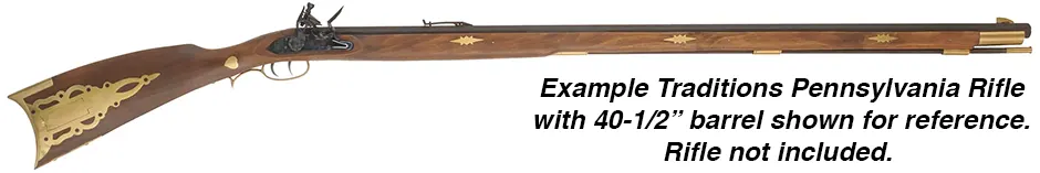 Ramrod for Traditions Pennsylvania Rifle,
9mm stained hickory, 39-3/8" long.
Flared brass tip threaded 8-32 at front, 10-32 thread at rear.
Made in the U.S.A.
