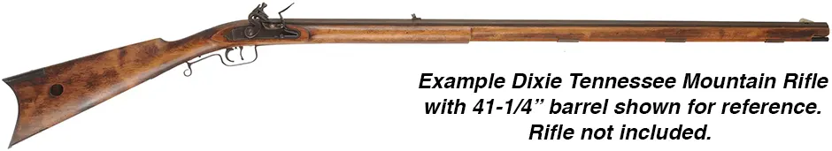 Ramrod for Dixie Gun Works Tennessee Mountain Rifle, in  .45, .50, or larger caliber,
 9mm (.35") stained hickory, 40-7/8" long. 
Blued steel tip threaded 10-32 at front and rear.
Made in the U.S.A.