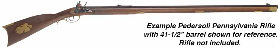 Ramrod for Davide Pedersoli's Pennsylvania longrifle in  .45, .50, or larger caliber,
 9mm (.35") stained hickory, 42-1/8" long. 
Brass tip threaded 10-32 at front and rear.
Made in the U.S.A.