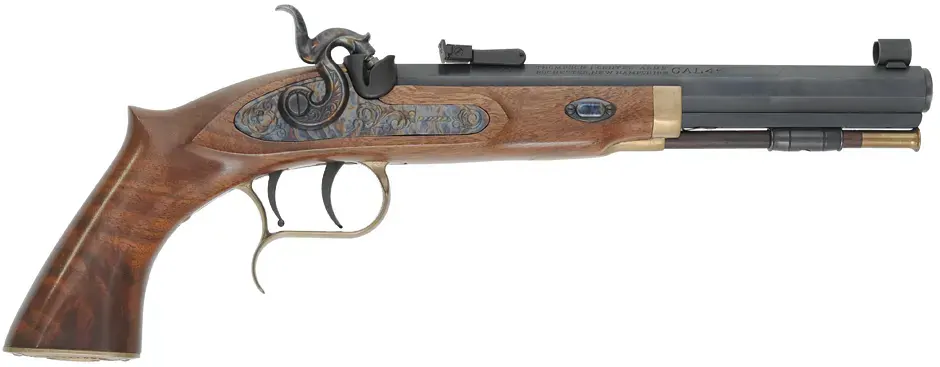 Ramrod for Thompson Center Patriot Pistol, 
5/16" stained hickory, 9-1/8" long. 
Brass tips are  threaded 8-32 at flared front, and 10-32 at rear.  
Made in the U.S.A.