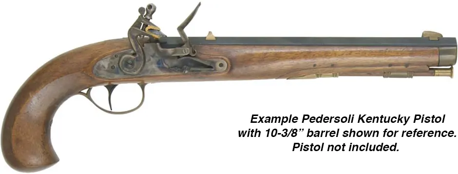 Ramrod for Kentucky Pistol by Davide Pedersoli & Co.
5/16"  stained hickory, 10-1/8" long.
Brass tips threaded 10-32 thread at front and rear.
Made in the U.S.A. 
