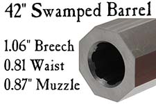 Match Quality Rifle Barrel, .50 caliber,
Golden Age, 42" swamped, "C" profile,
1-66" twist, 5.5 lb, crowned, flared tang plug,
by Rice Barrel Company