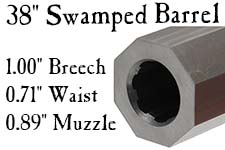 Match Quality Rifle Barrel, .40 caliber,
Isaac Haines, 38" swamped, "B" profile,
1-48" twist, 4.5 lb, crowned, flared tang plug,
by Rice Barrel Company