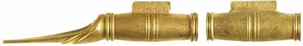 Double Ringed Ramrod pipes,
for 3/8'' rod, wax cast brass or iron
