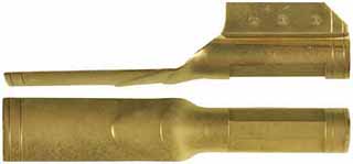 Ramrod pipe, brass, entry pipe with thumbnail skirt, fancy octagon, for 5/16" ramrod