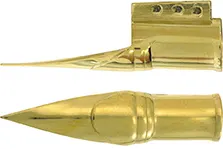 Ramrod pipe, brass, pistol entry pipe with skirt, round with ringed ends, for 3/8" ramrod