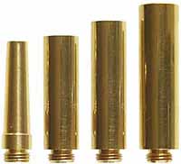 Charger Spouts,
interchangeable, brass,
for Powder Flasks & Horn Valves,
available from 15 thru 200 grains