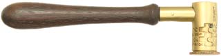 Shot & Powder Dipper,
brass, adjustable, with rosewood handle,
calibrated in drams of black powder, ounces of shot,
a copy of a fine original antique