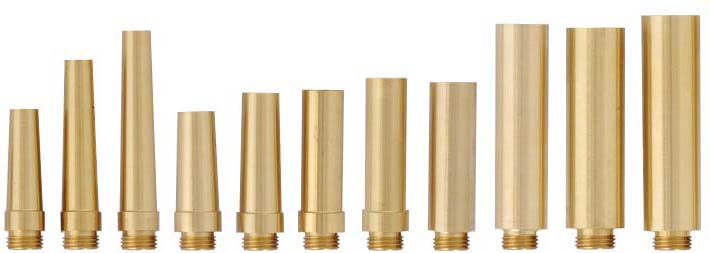 11 Piece Powder Flask Spout Set, brass, 10-1mm thread to fit most