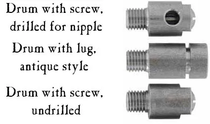 Machined from solid steel and offred with lug for installation, or drilled for a clean-out screw, included. We offer 7/16" drums for use with the Bedford, small Siler, and other small locks, and 1/2" drums for the large Siler, most L&R locks, and others. Drums predrilled for the nipple are are threaded for 1/4-28 nipples, unless specified otherwise. We suggest that you order your drum not drilled for nipple. Use our Drum Drilling Jig to install the nipple. It is very easy to use our jig to drill and tap the nipple, but it is often difficult to index a pre-drilled drum to the exact desired position. Machined from solid steel and offred with lug for installation, or drilled for a clean-out screw, included. We offer 7/16" drums for use with the Bedford, small Siler, and other small locks, and 1/2" drums for the large Siler, most L&R locks, and others. Drums predrilled for the nipple are are threaded for 1/4-28 nipples, unless specified otherwise. We suggest that you order your drum not drilled for nipple. Use our Drum Drilling Jig to install the nipple. It is very easy to use our jig to drill and tap the nipple, but it is often difficult to index a pre-drilled drum to the exact desired position.