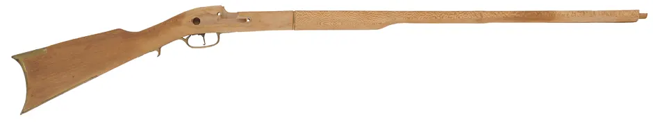 Beech Stock for CVA Kentucky rifle, 2 piece with brass buttplate, toeplate, triggerguard, trigger, used