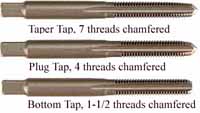 Taps, high carbon steel, 3/8-24 thread
