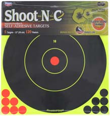 Shoot-N-C Targets
12" bullseye,
5 sheet pack of self adhesive targets