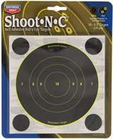 Shoot-N-C Targets
5-1/2" bullseye,
12 sheet pack of self adhesive targets