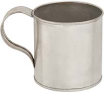 Tin Mug,
holds one quarter of a gallon,
32 ounce capacity,
correct replica, with hand made appearance