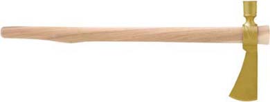 Carlos Gove pattern pipe tomahawk,
brass head,
22" tapered hickory handle,
made in the U.S.A.
