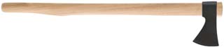 Old Reliable Tomahawk,
3-1/2" cutting edge, 4140 alloy steel,
22" tapered hickory handle.
made in the U.S.A.